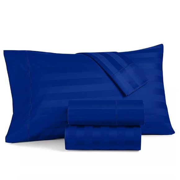 new COBALT BLUE STRIPE Charter Club Damask 550 TC 100% Cotton KING Sheet Set - Picture 1 of 12
